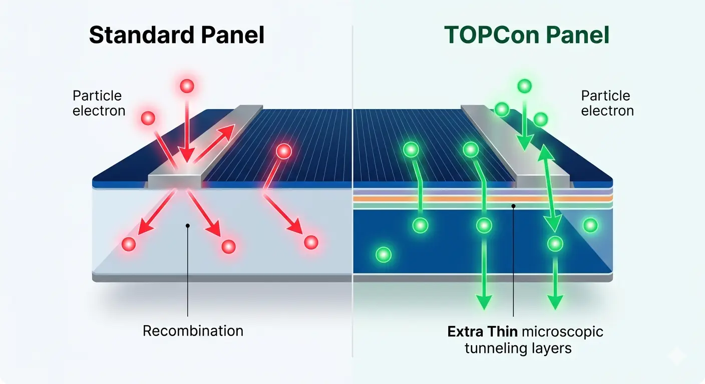Інфографіка руху струму: звичайна панель проти TOPCon